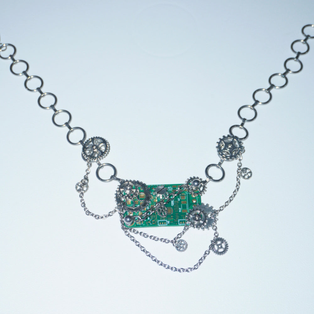 GP008 Gear Chain Circuit Board Multi-Layer Chain Design Handmade Necklace (one -of-a-kind)