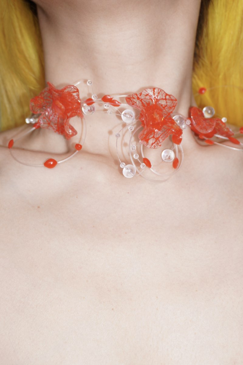 GP006 Scarlet Flower Resin Multi-Layer Handmade Necklace (one -of-a-kind)
