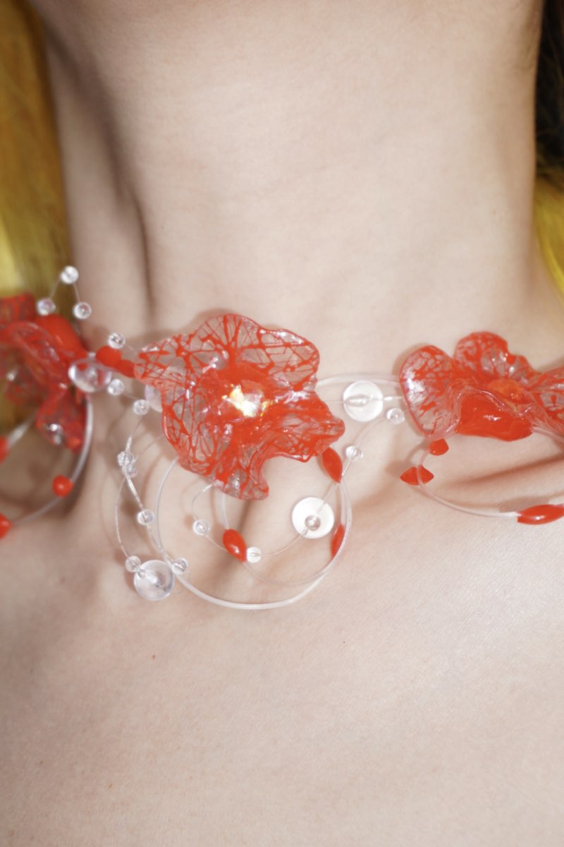 GP006 Scarlet Flower Resin Multi-Layer Handmade Necklace (one -of-a-kind)