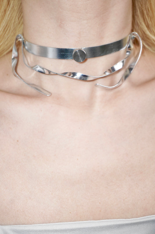 Futuristic Freeform Choker – Silver Tone Aluminum Handmade Necklace
