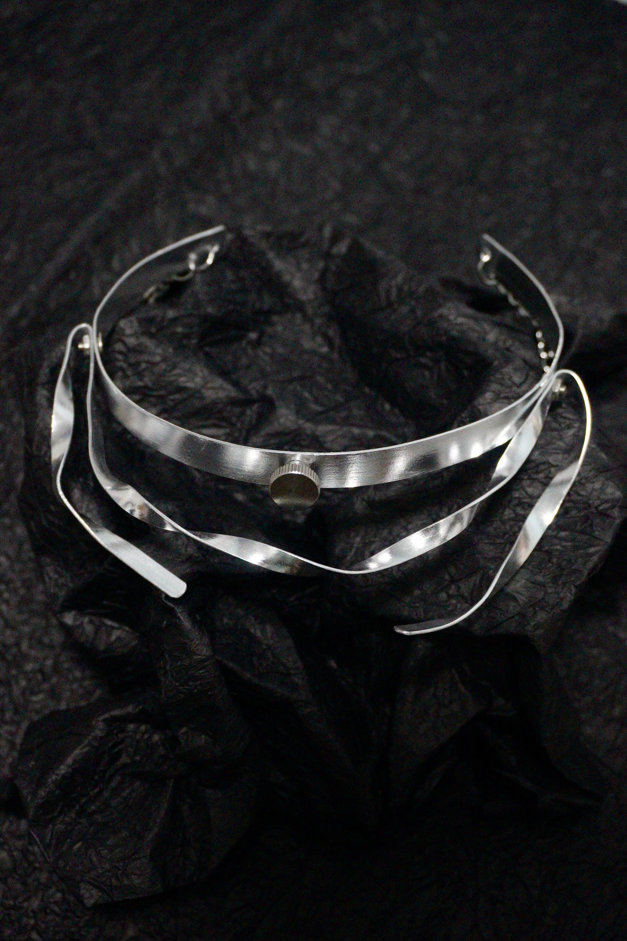 Futuristic Freeform Choker – Silver Tone Aluminum Handmade Necklace