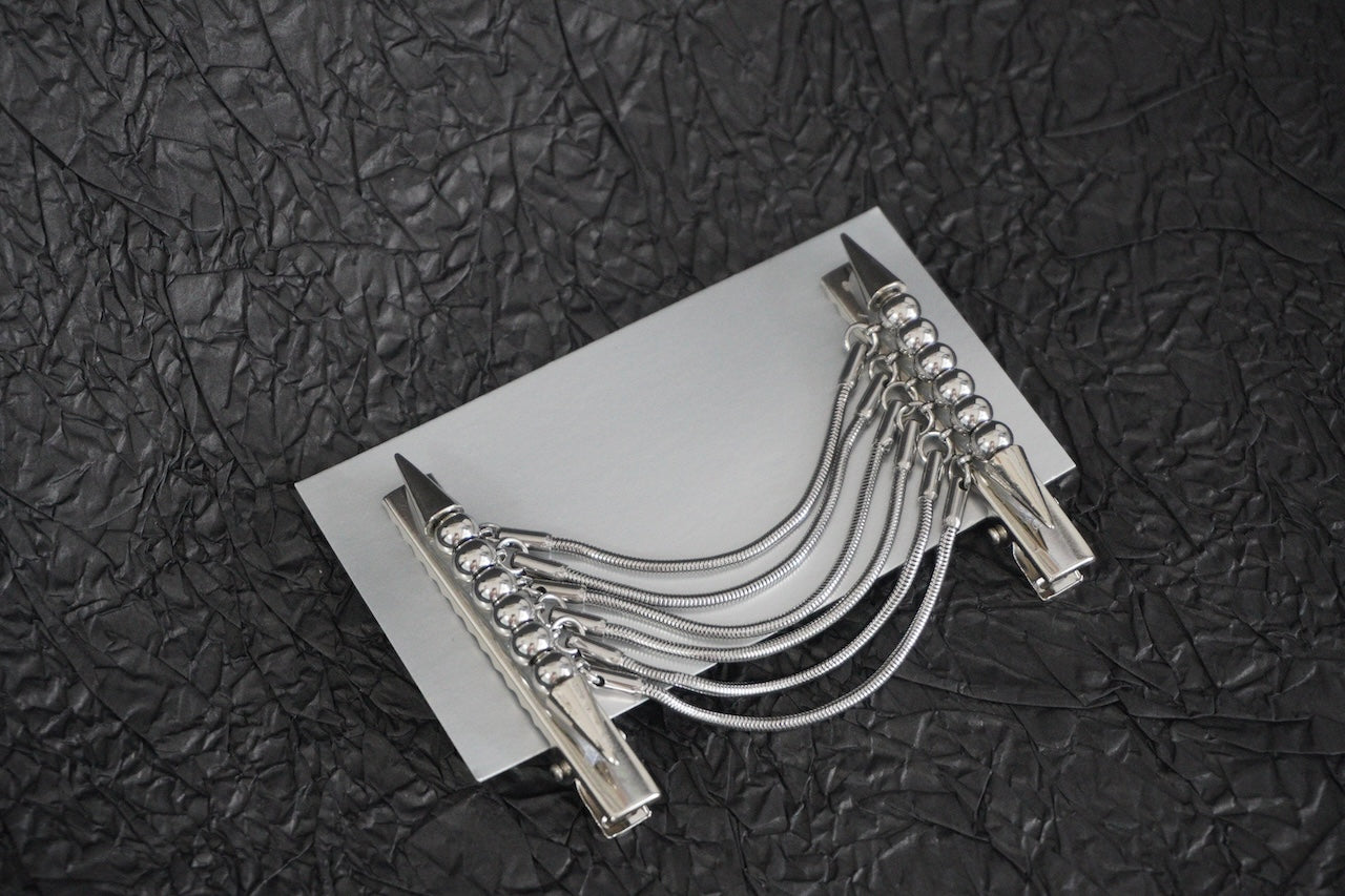 JSOO1 Y2k Stainless Steel Tassel Chain Hair Clips (Set of 2 Hair Clips)