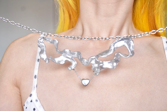 GP004 Silver Flow Irregular Resin Original Handmade Necklace (one -of-a-kind)