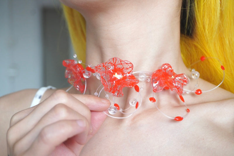 GP006 Scarlet Flower Resin Multi-Layer Handmade Necklace (one -of-a-kind)
