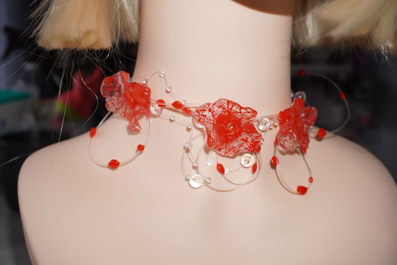 GP006 Scarlet Flower Resin Multi-Layer Handmade Necklace (one -of-a-kind)