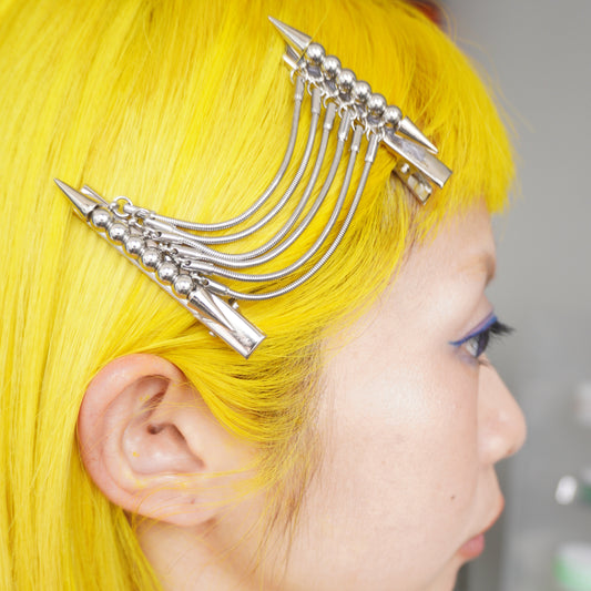 JSOO1 Y2k Stainless Steel Tassel Chain Hair Clips (Set of 2 Hair Clips)