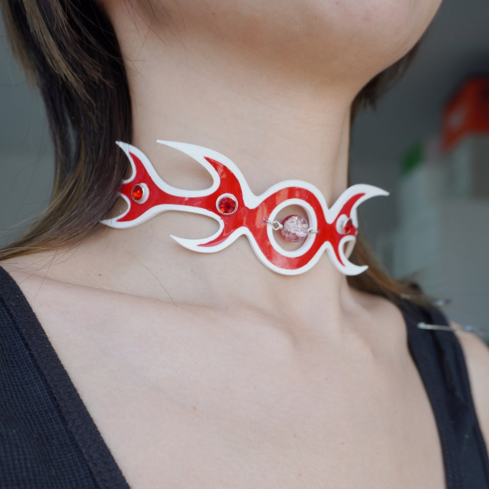 Neo-Gothic Red Soft Choker—3D Printed Hand-Painted Necklace