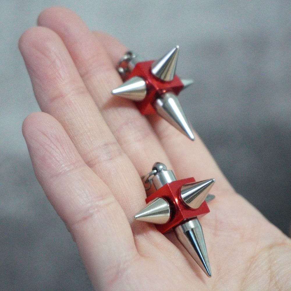 Red Chrome Spike Earrings(Pair) | Cyber Gothic Statement Earrings