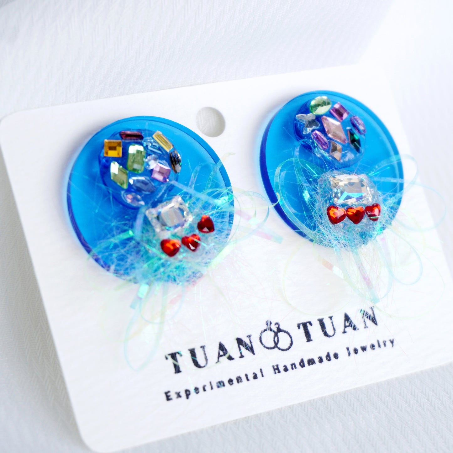 Blue Glitter Crystal Earrings – One-of-a-Kind Handmade Sparkle Jewelry