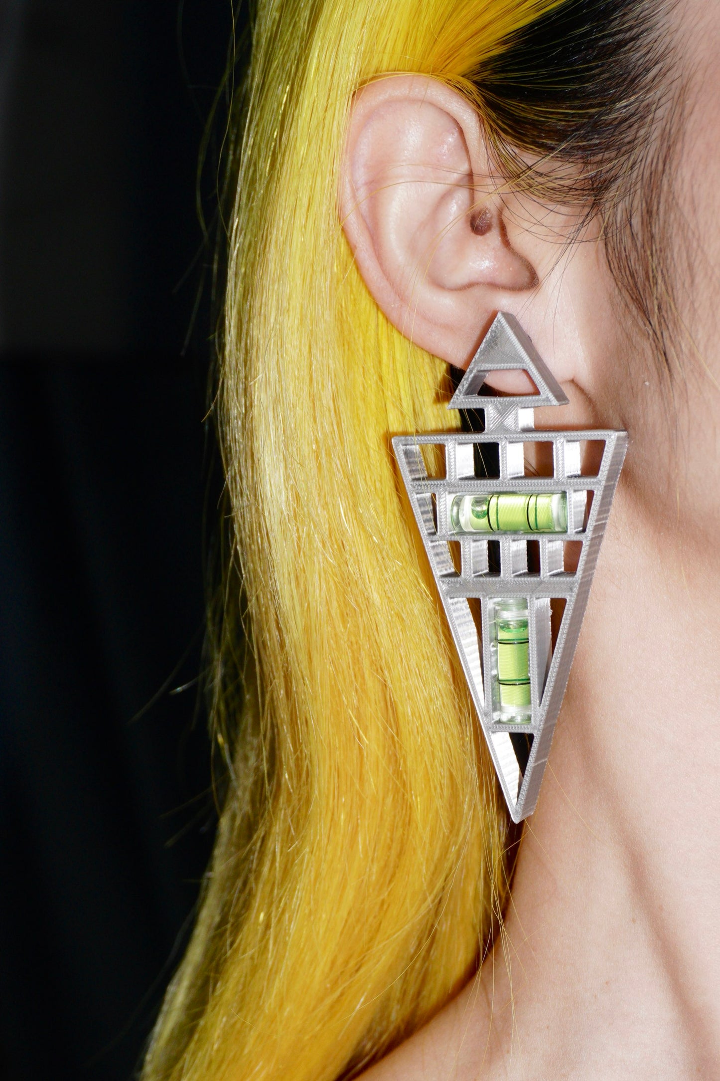 XZE002 Cyberpunk 3D-printed handmade triangular geometric spirit level exaggerated large earrings