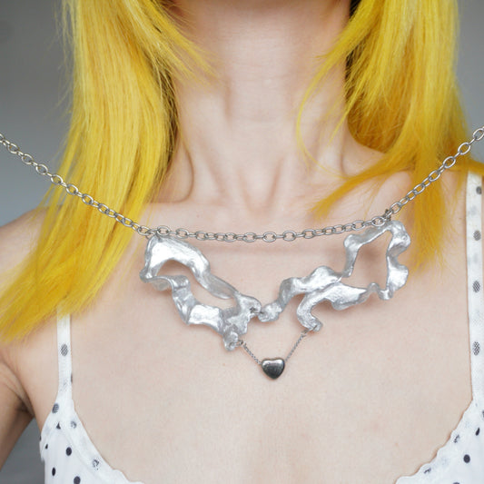 GP004 Silver Flow Irregular Resin Original Handmade Necklace (one -of-a-kind)