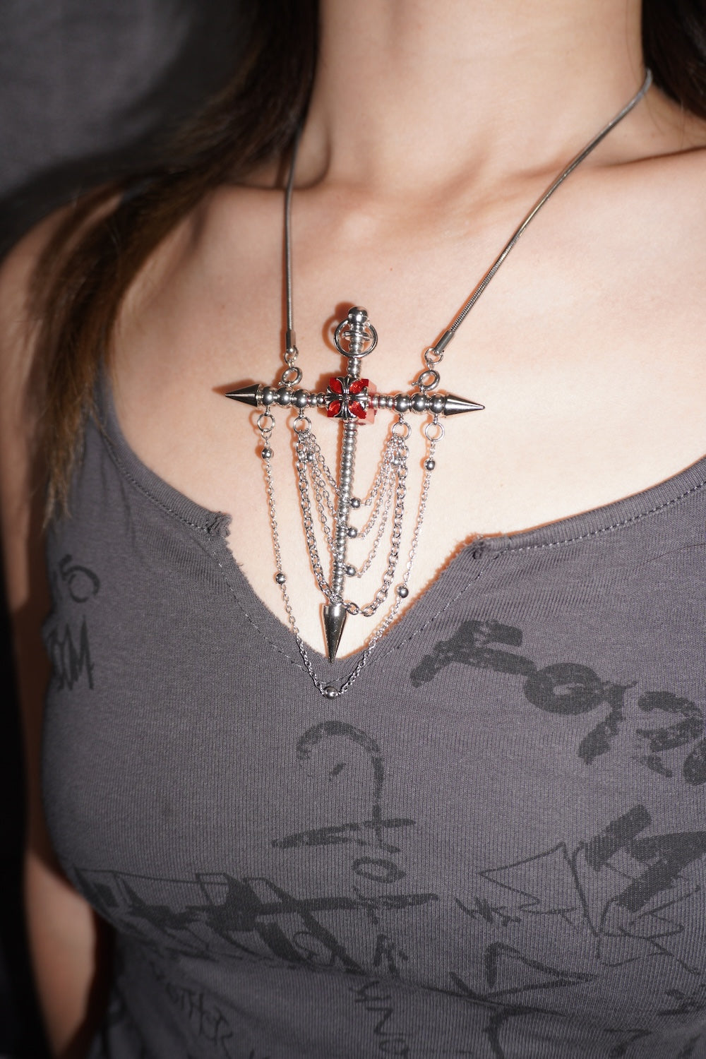 Gothic Spike Cross Earrings (Pair)| Chain Tassel Convertible Necklace