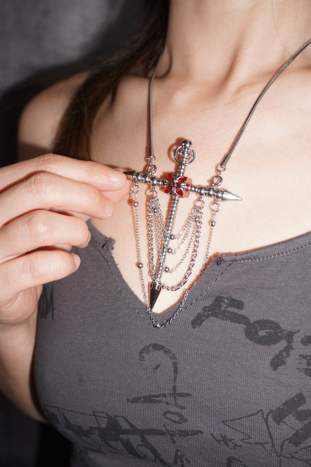 Gothic Spike Cross Earrings (Pair)| Chain Tassel Convertible Necklace