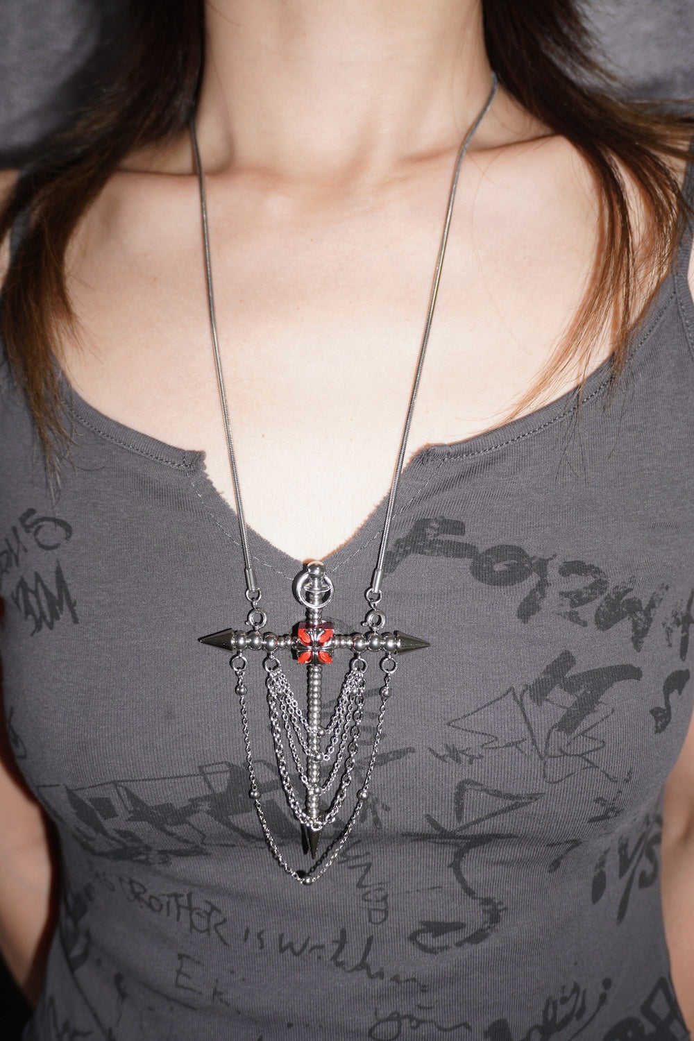 Gothic Spike Cross Earrings (Pair)| Chain Tassel Convertible Necklace