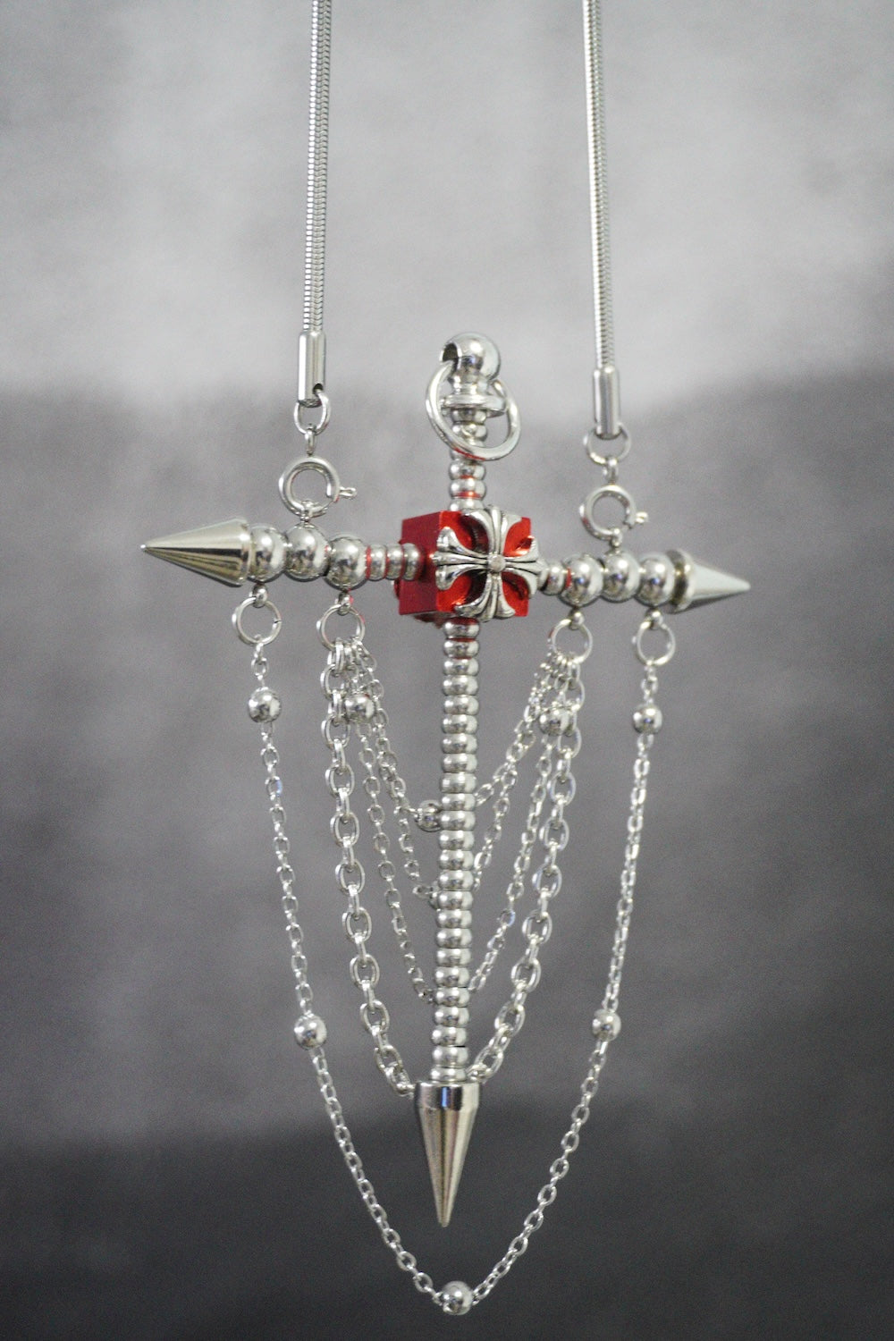 Gothic Spike Cross Earrings (Pair)| Chain Tassel Convertible Necklace