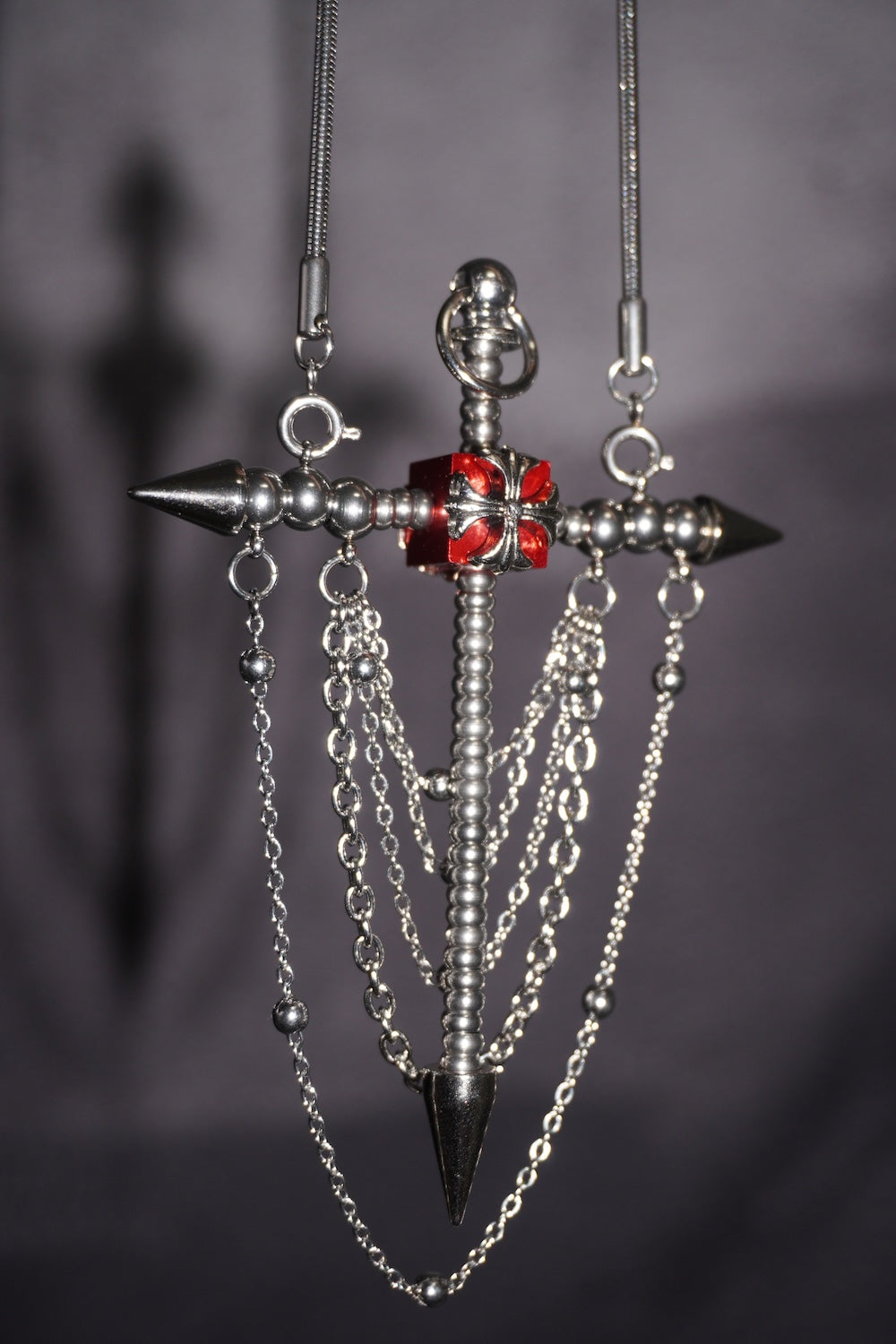 Gothic Spike Cross Earrings (Pair)| Chain Tassel Convertible Necklace