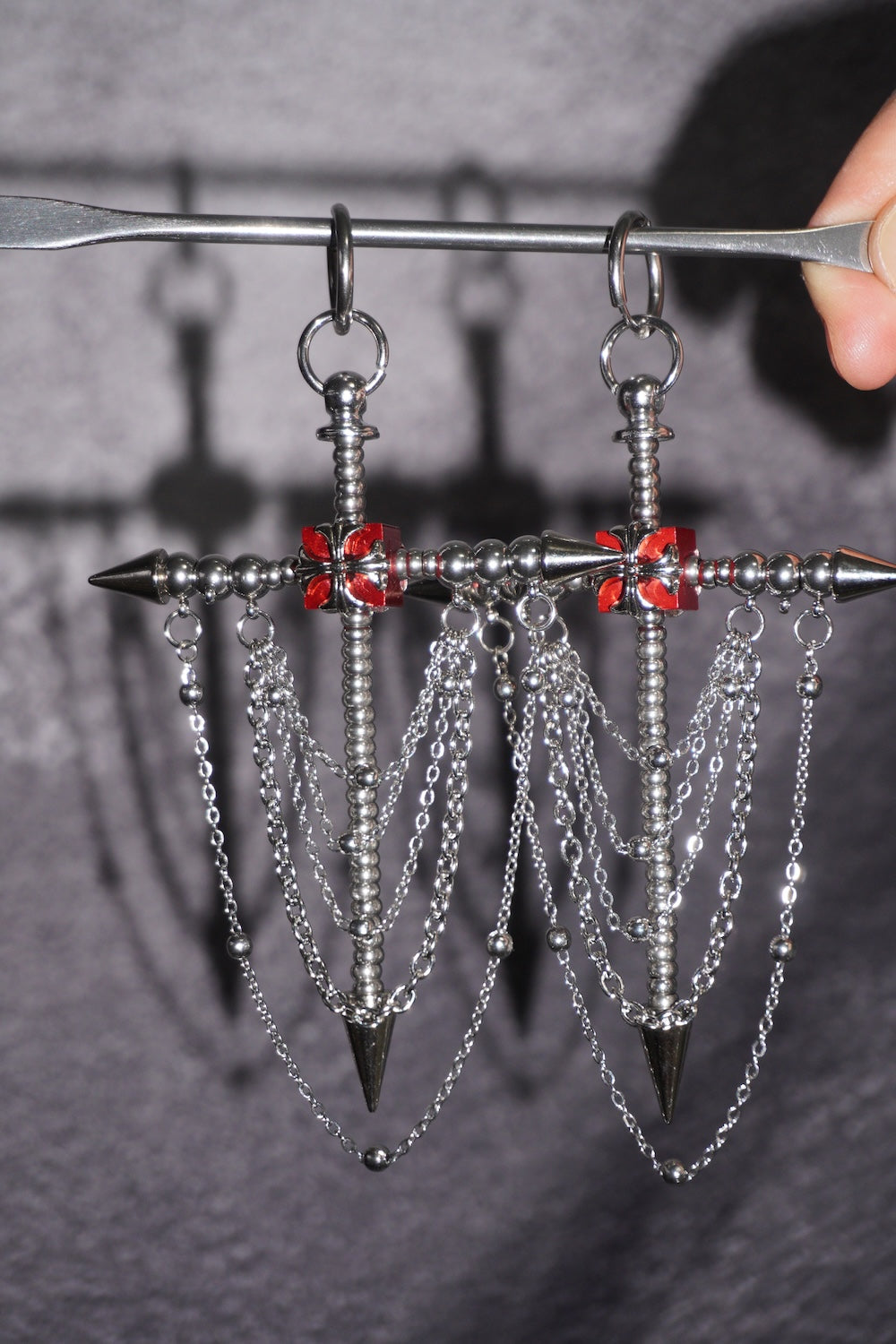Gothic Spike Cross Earrings (Pair)| Chain Tassel Convertible Necklace