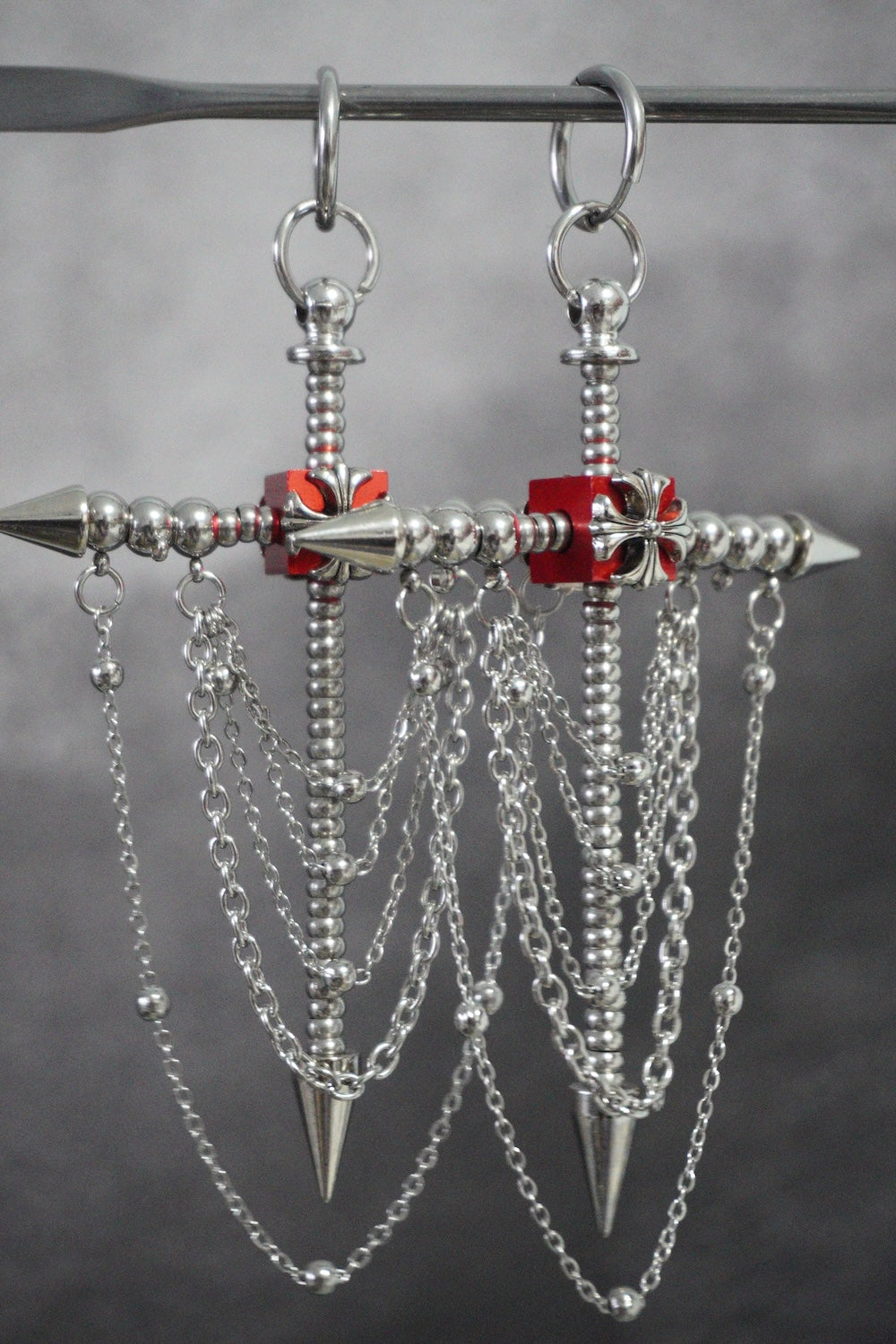Gothic Spike Cross Earrings (Pair)| Chain Tassel Convertible Necklace