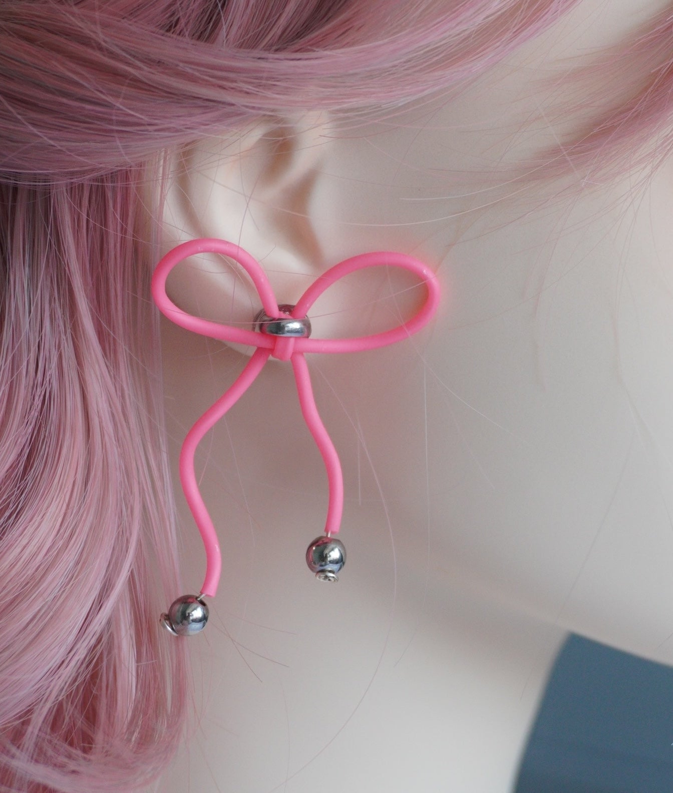 Neon Pink Bow Earrings – Cute Fluorescent Kawaii Handcrafted Jewelry