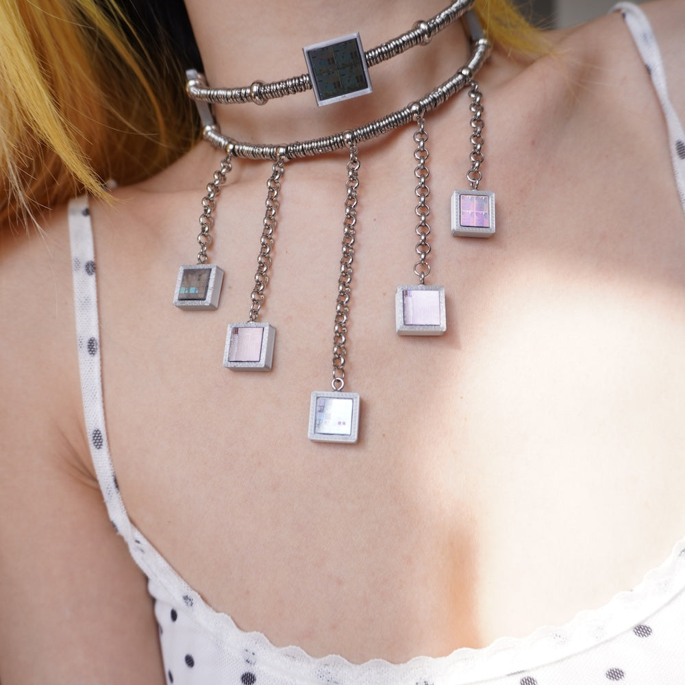 DZ014 Cyberpunk Chip Double-Layer Fringe Collar Necklace
