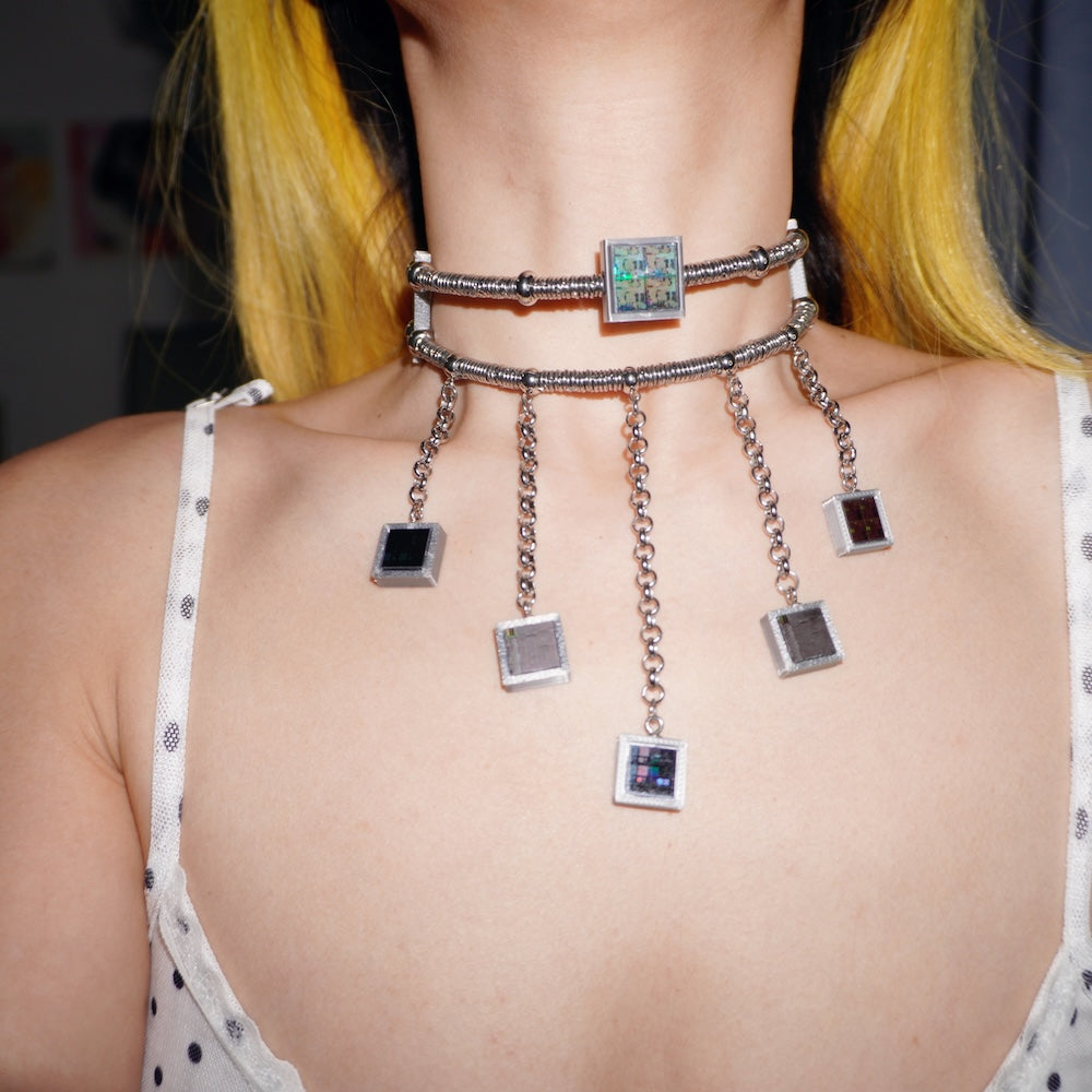 DZ014 Cyberpunk Chip Double-Layer Fringe Collar Necklace