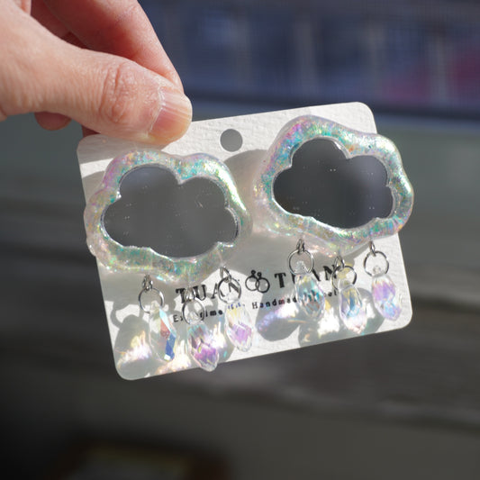 Futuristic Aurora Mirror Cloud Earrings—Handcrafted Resin Jewelry
