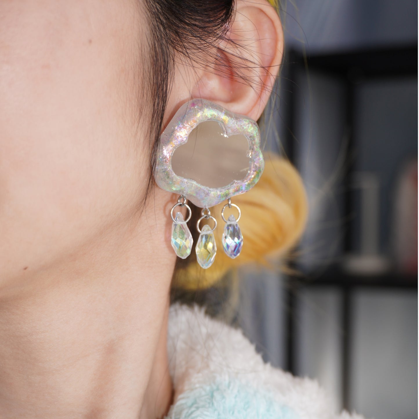 JZ001 Opal Aurora Cloud Rain Handcrafted Stud Earrings