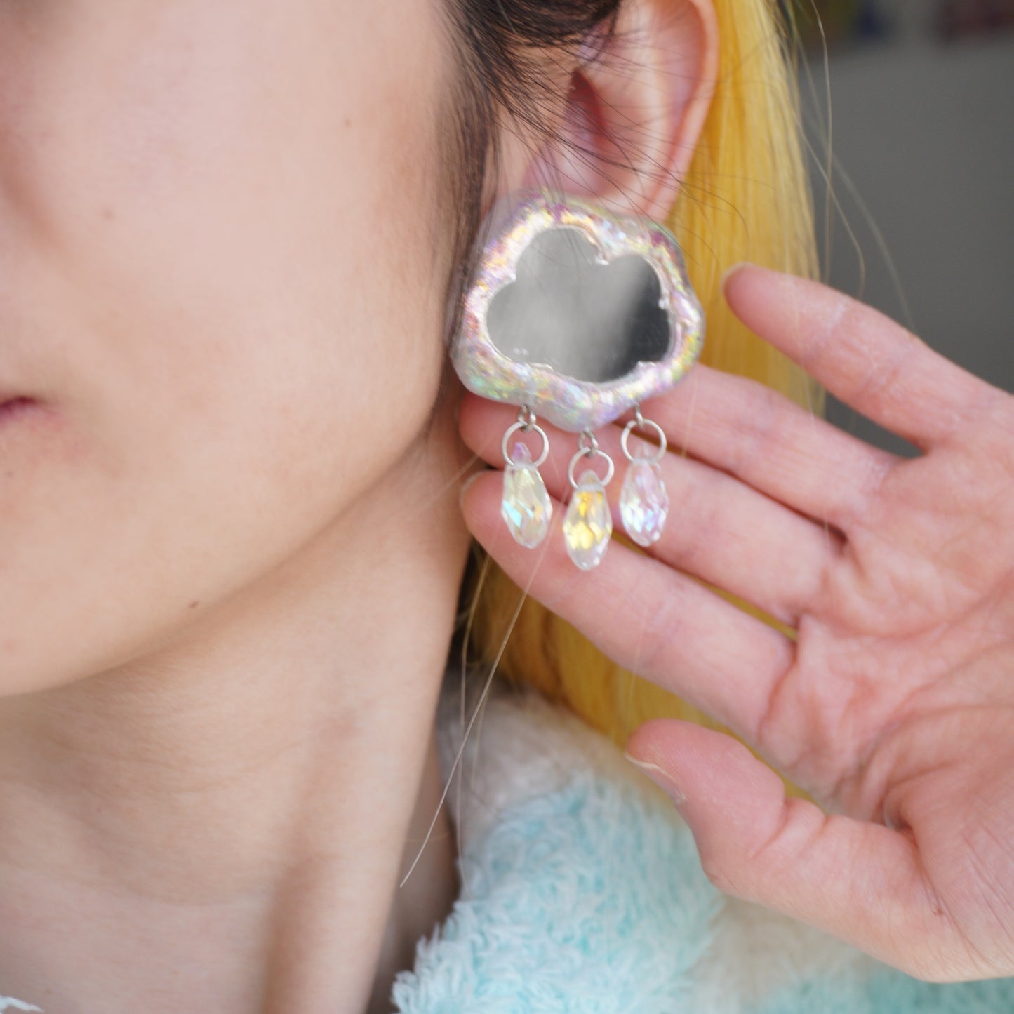 JZ001 Opal Aurora Cloud Rain Handcrafted Stud Earrings