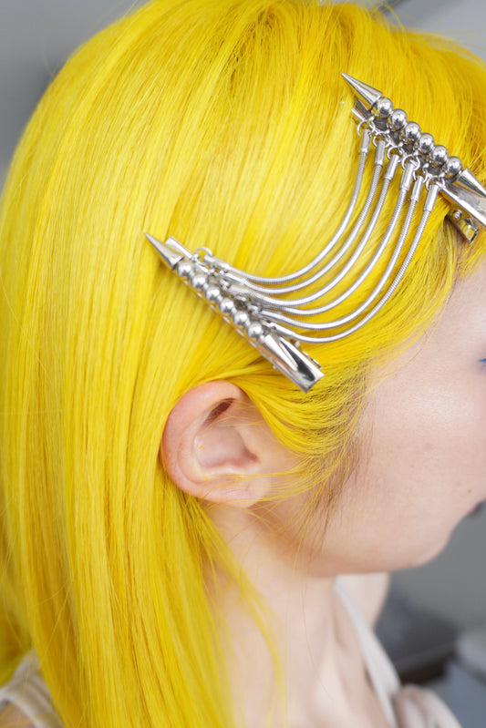 JSOO1 Y2k Stainless Steel Tassel Chain Hair Clips (Set of 2 Hair Clips)