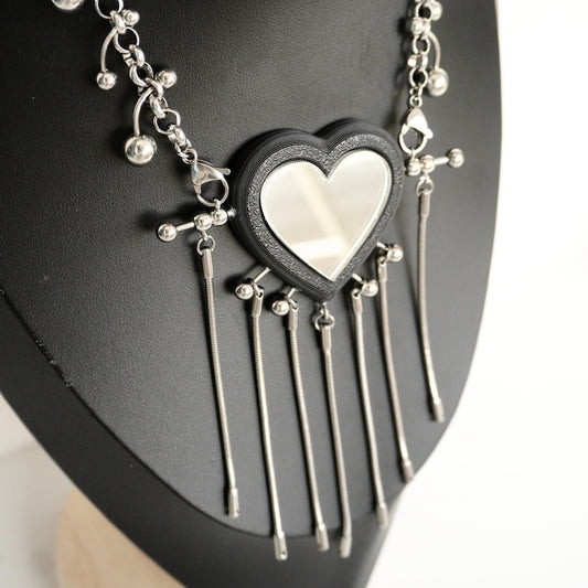 Neo-Gothic Heart-Shaped Mirror Choker — 3D-Printed Handcrafted Necklace