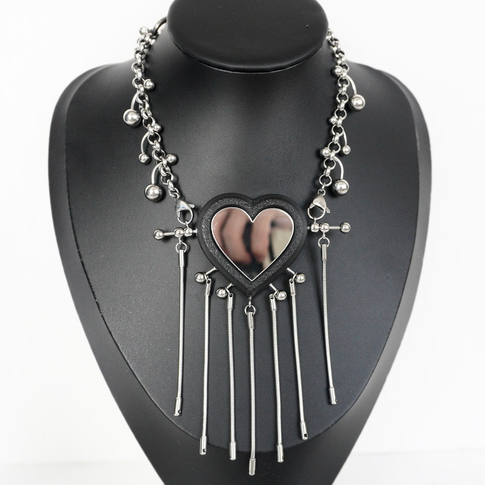 Neo-Gothic Heart-Shaped Mirror Choker — 3D-Printed Handcrafted Necklace