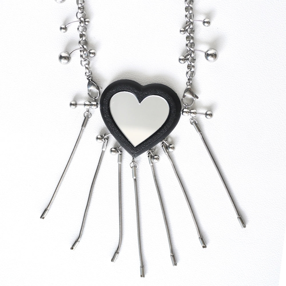 Neo-Gothic Heart-Shaped Mirror Choker — 3D-Printed Handcrafted Necklace