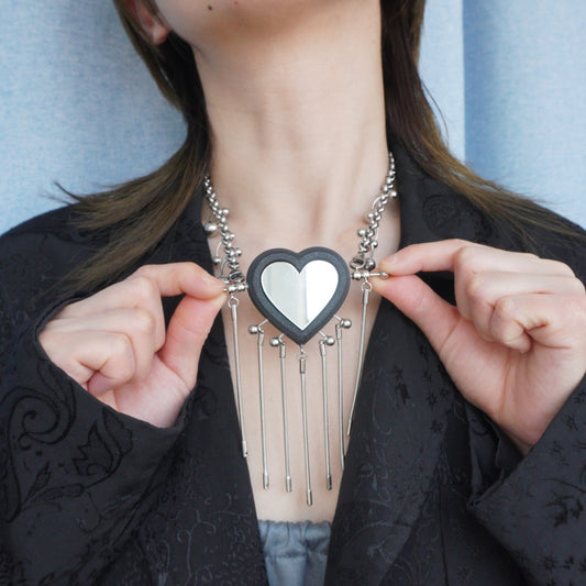 Neo-Gothic Heart-Shaped Mirror Choker — 3D-Printed Handcrafted Necklace