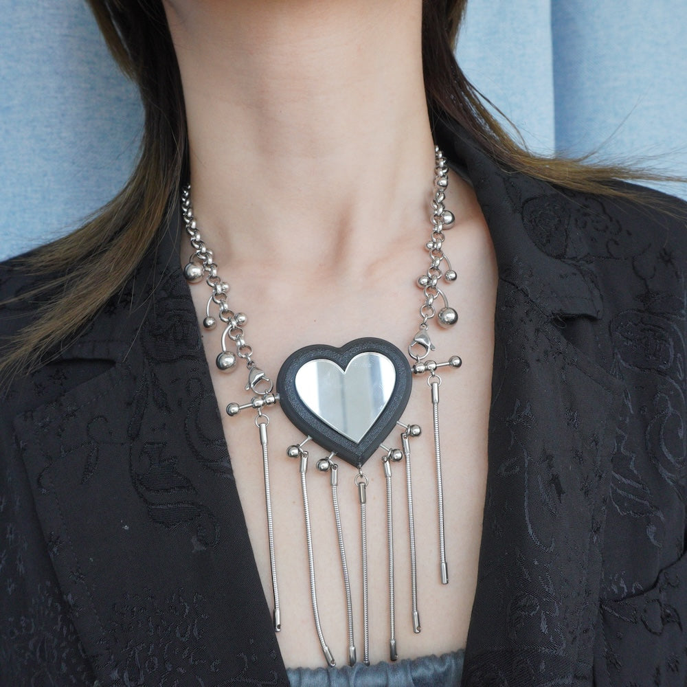 Neo-Gothic Heart-Shaped Mirror Choker — 3D-Printed Handcrafted Necklace