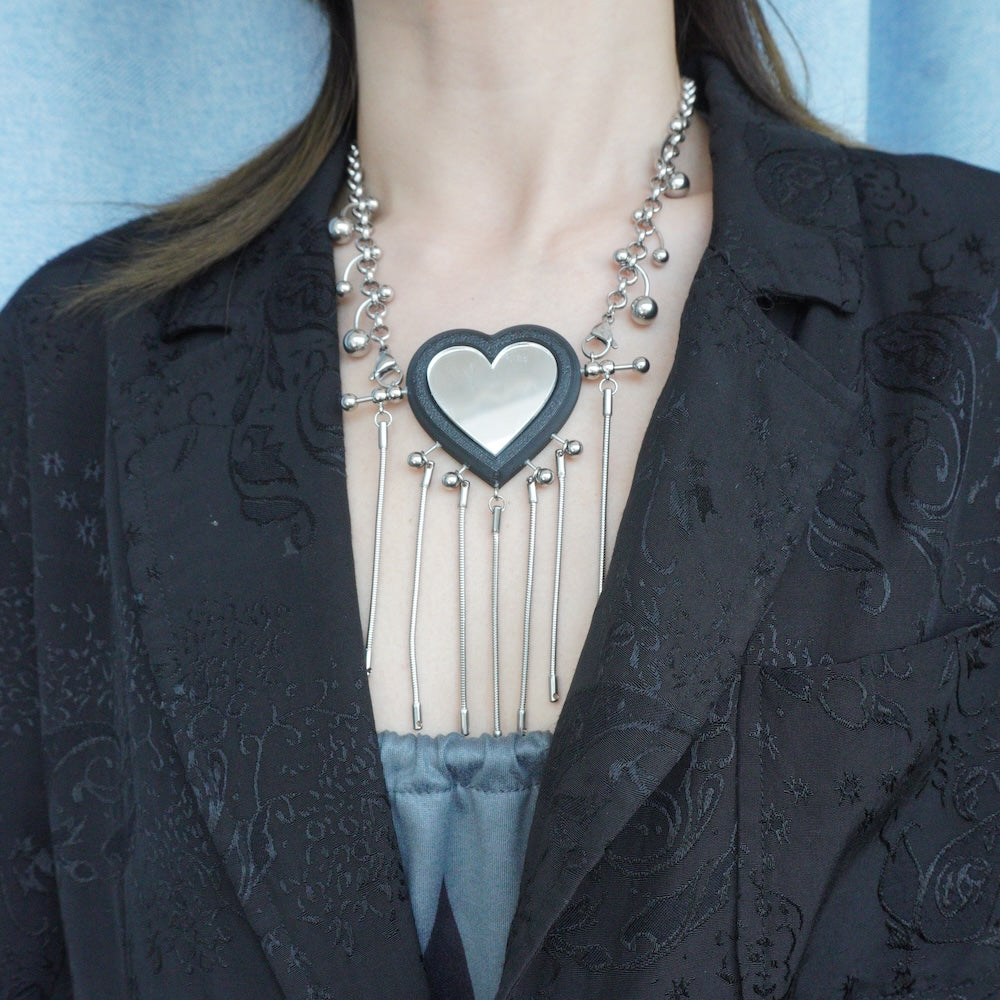 Neo-Gothic Heart-Shaped Mirror Choker — 3D-Printed Handcrafted Necklace