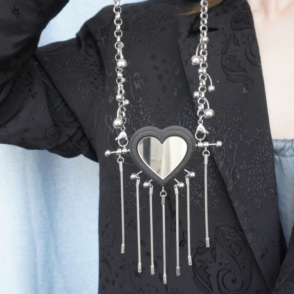 Neo-Gothic Heart-Shaped Mirror Choker — 3D-Printed Handcrafted Necklace