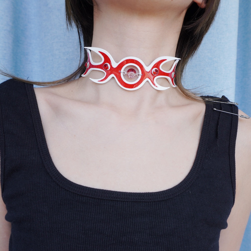 Neo-Gothic Red Soft Choker—3D Printed Hand-Painted Necklace