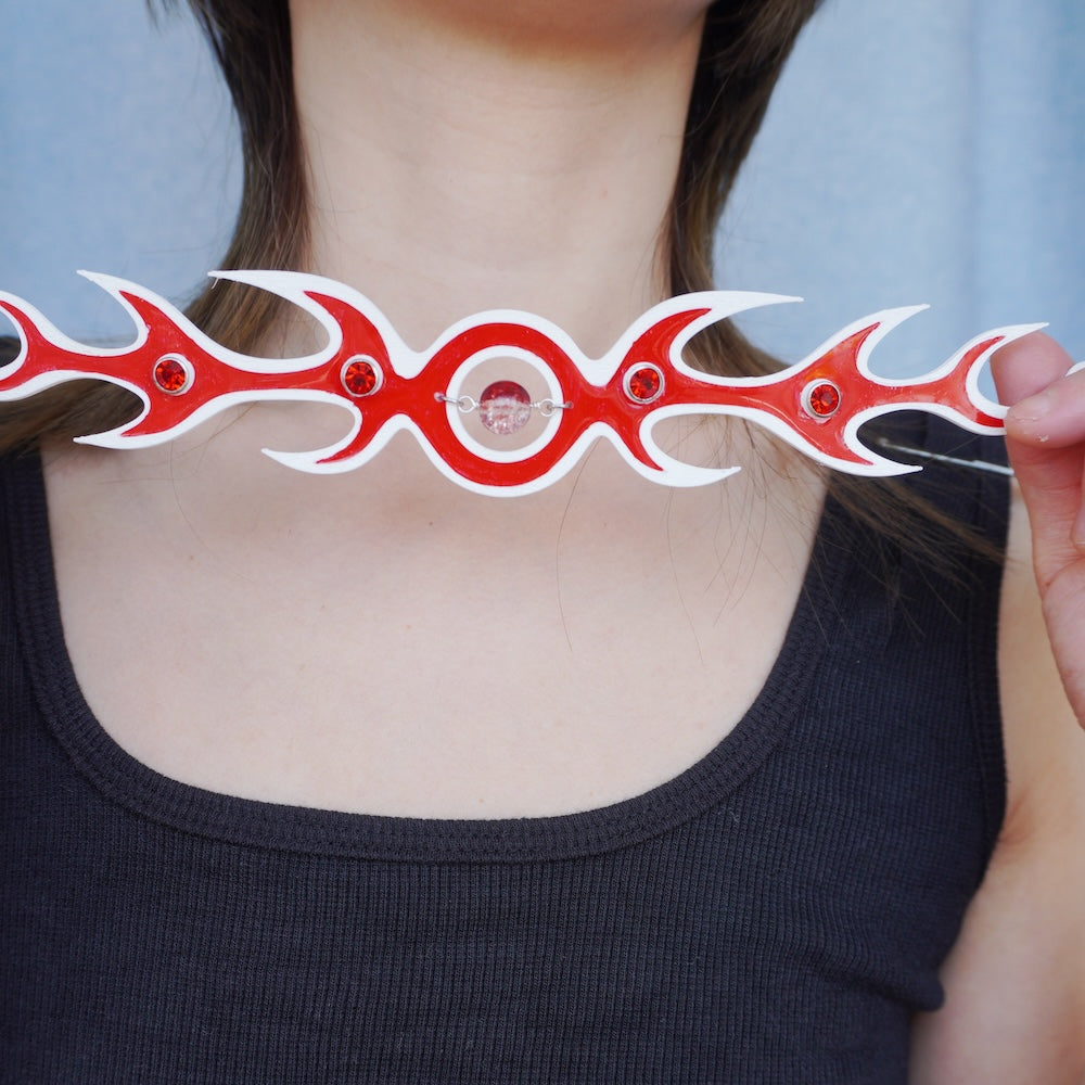 Neo-Gothic Red Soft Choker—3D Printed Hand-Painted Necklace