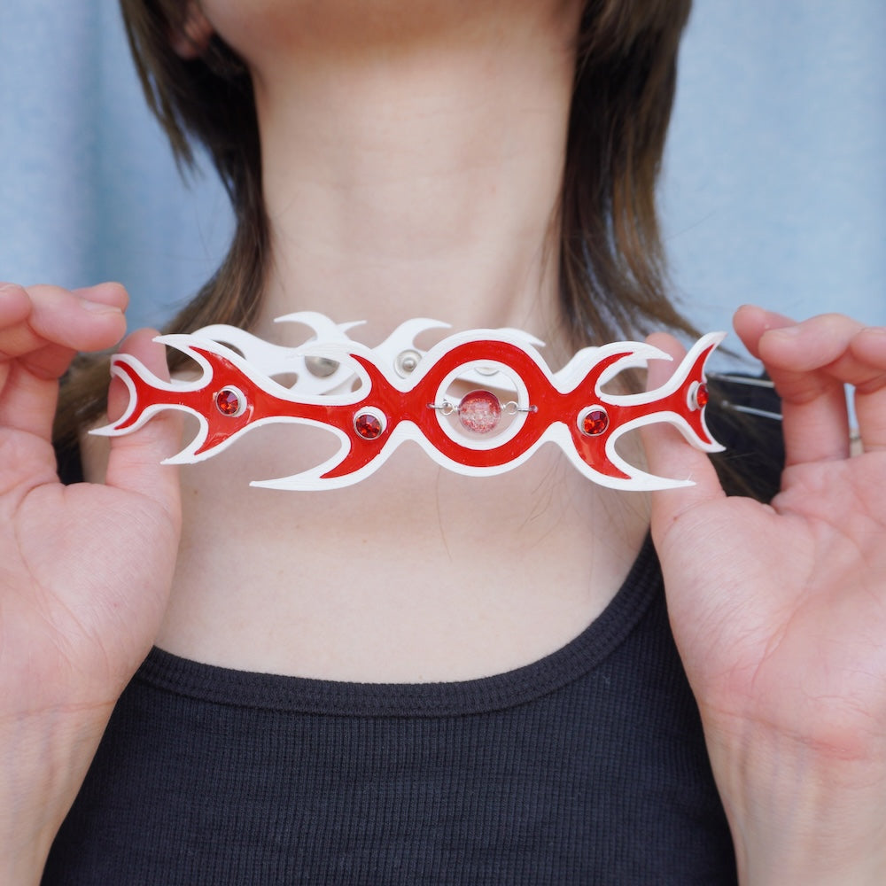 Neo-Gothic Red Soft Choker—3D Printed Hand-Painted Necklace