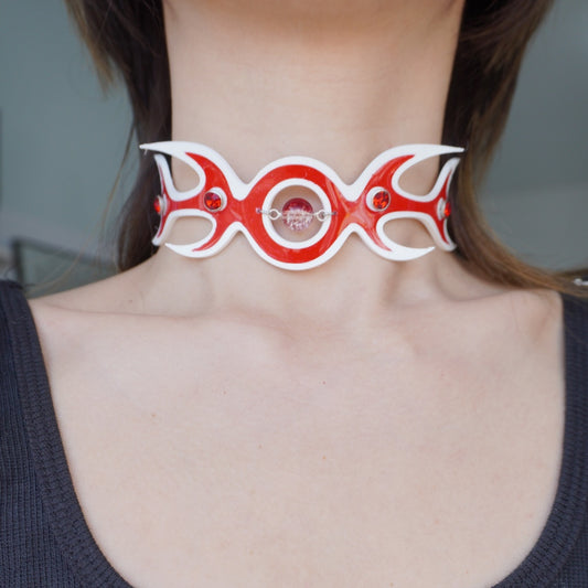 Neo-Gothic Red Soft Choker—3D Printed Hand-Painted Necklace