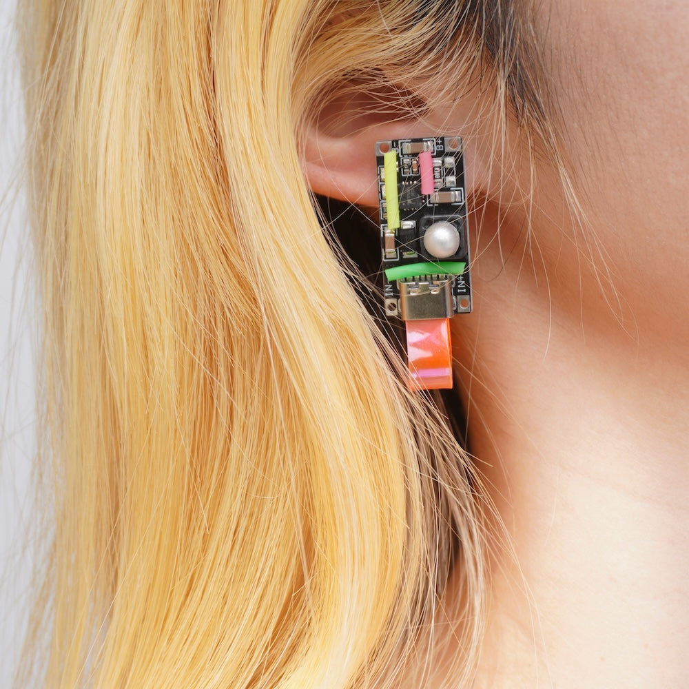 Futuristic Cyberpunk Neon-Pink Electronic Component Stud Earrings — Handcrafted Jewelry