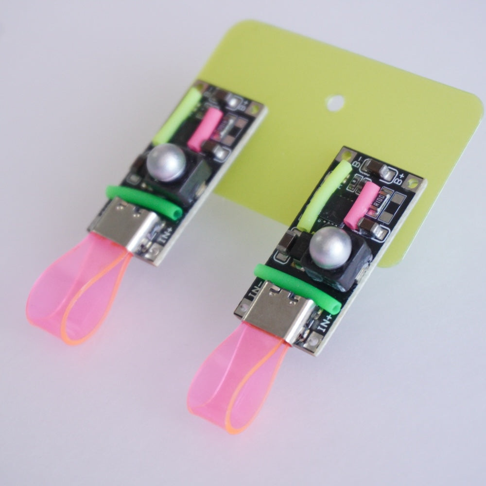 Futuristic Cyberpunk Neon-Pink Electronic Component Stud Earrings — Handcrafted Jewelry