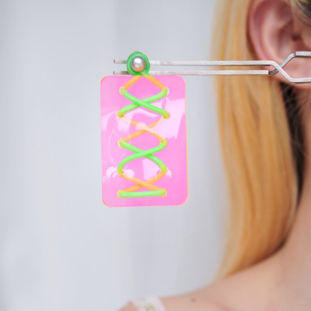 Cute Pink & Green Color-Block Handmade Earrings – One-of-a-Kind