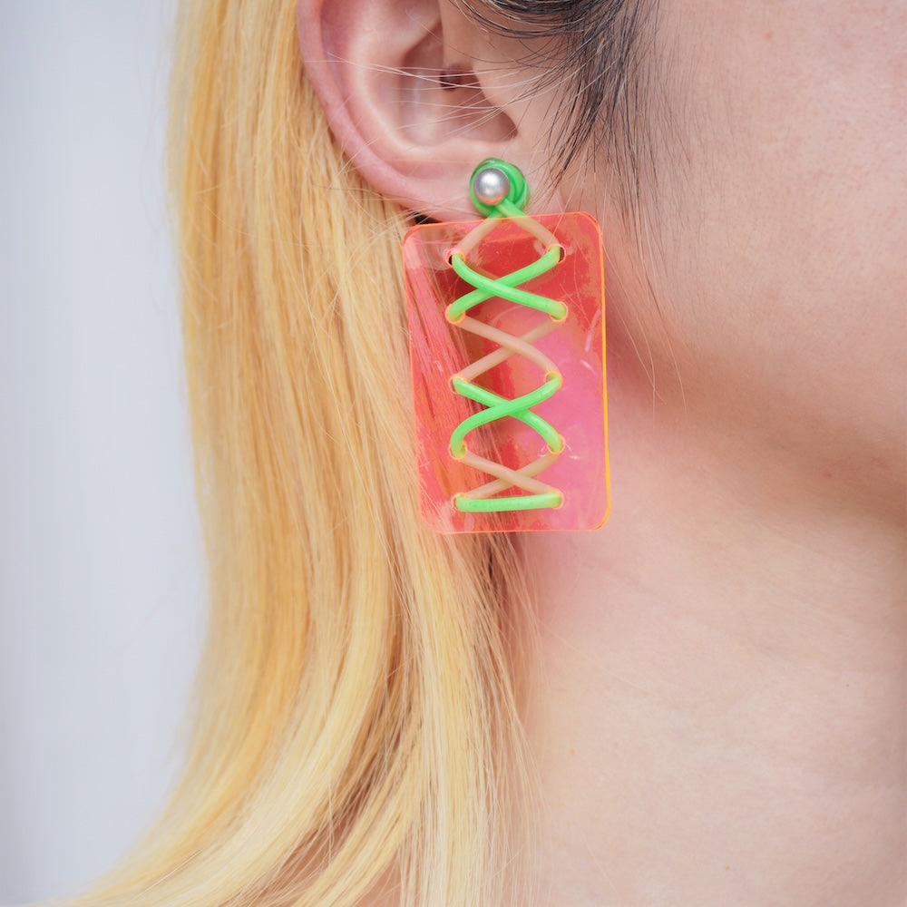 Cute Pink & Green Color-Block Handmade Earrings – One-of-a-Kind