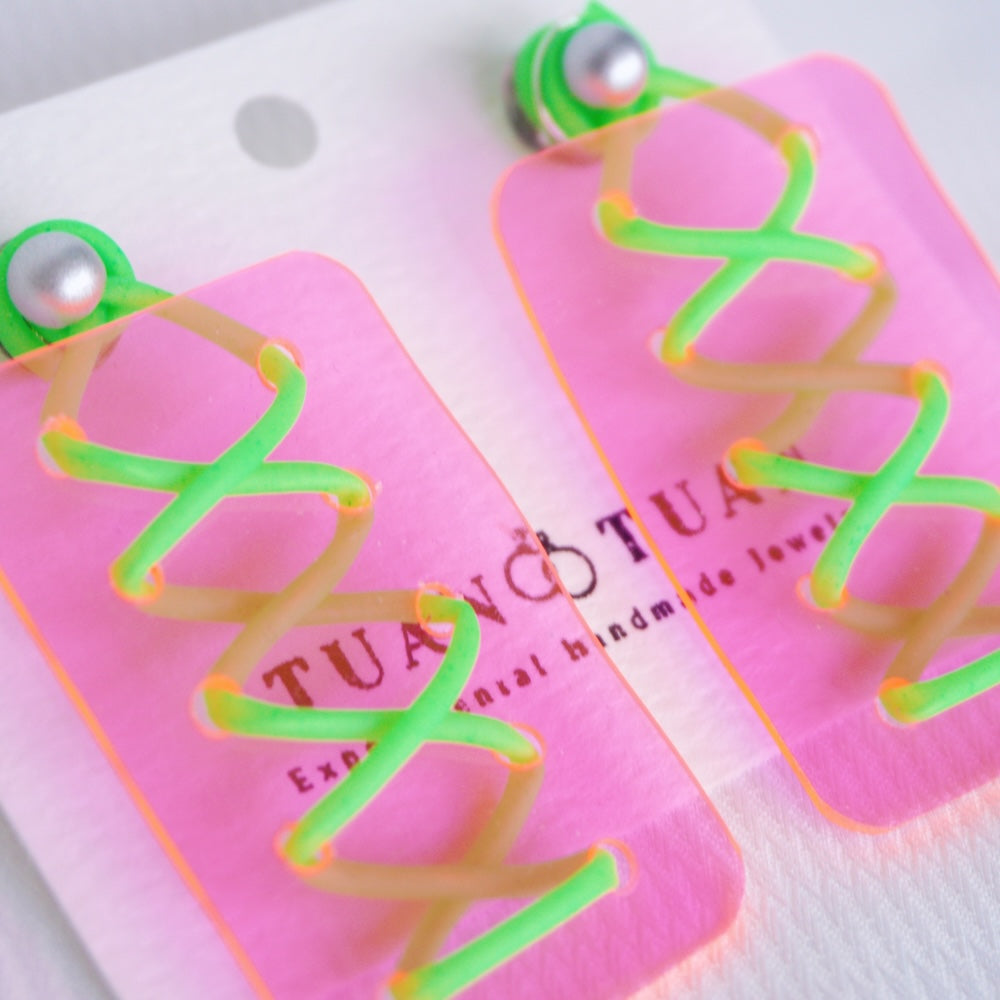 Cute Pink & Green Color-Block Handmade Earrings – One-of-a-Kind