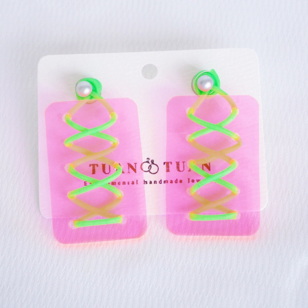 Cute Pink & Green Color-Block Handmade Earrings – One-of-a-Kind