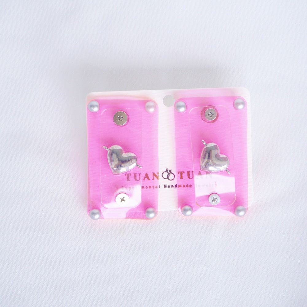 Fluorescent Pink Heart Handmade Statement Earrings – Unique One-of-a-Kind