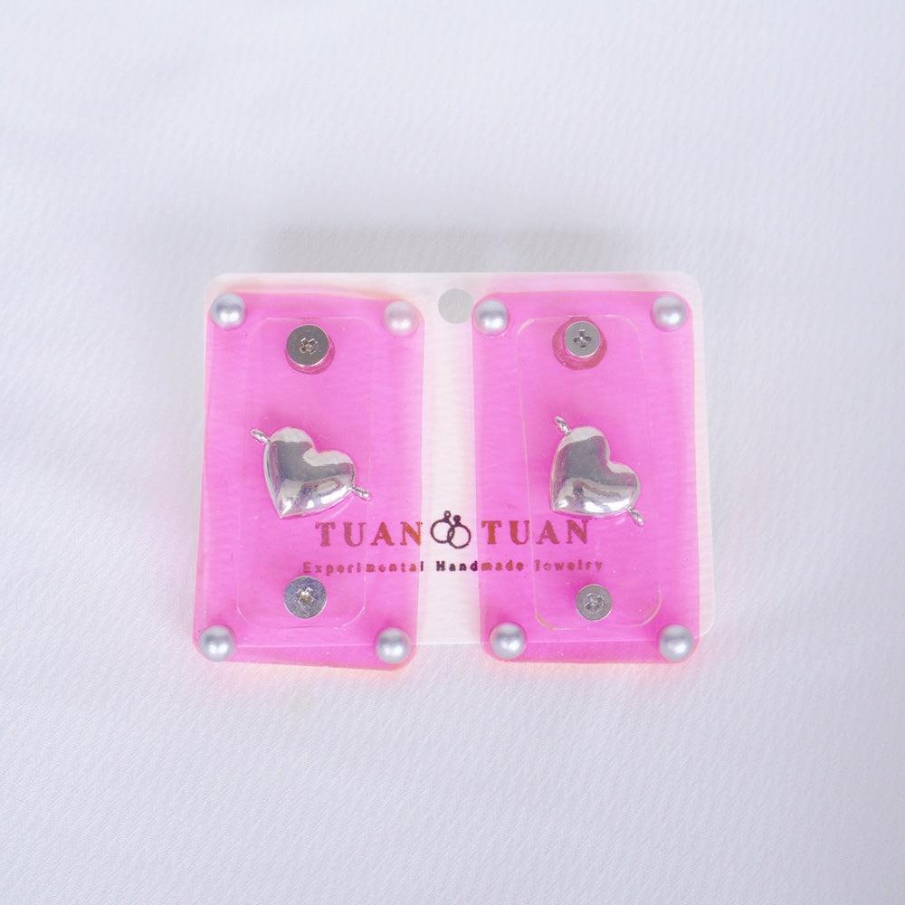 Fluorescent Pink Heart Handmade Statement Earrings – Unique One-of-a-Kind