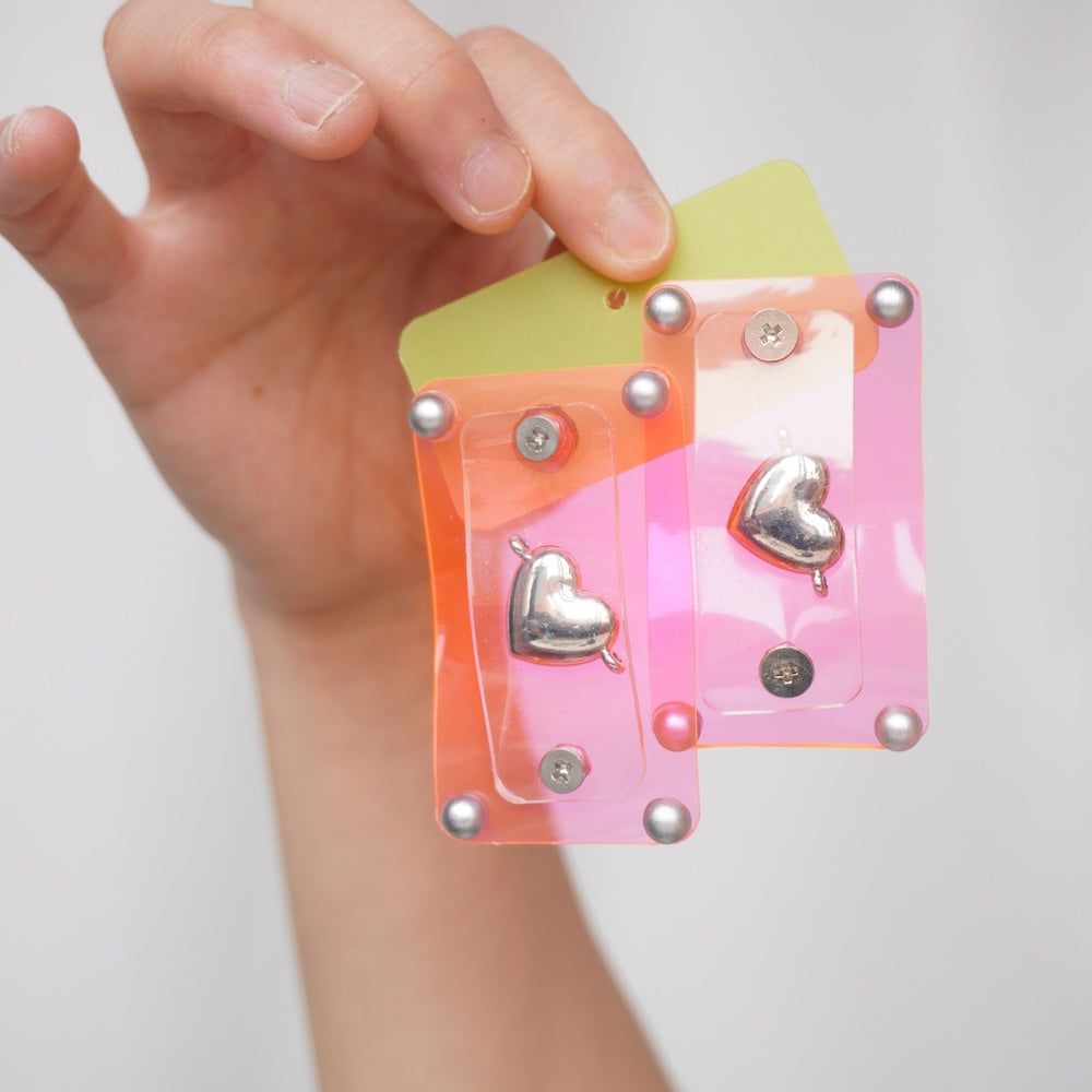 Fluorescent Pink Heart Handmade Statement Earrings – Unique One-of-a-Kind