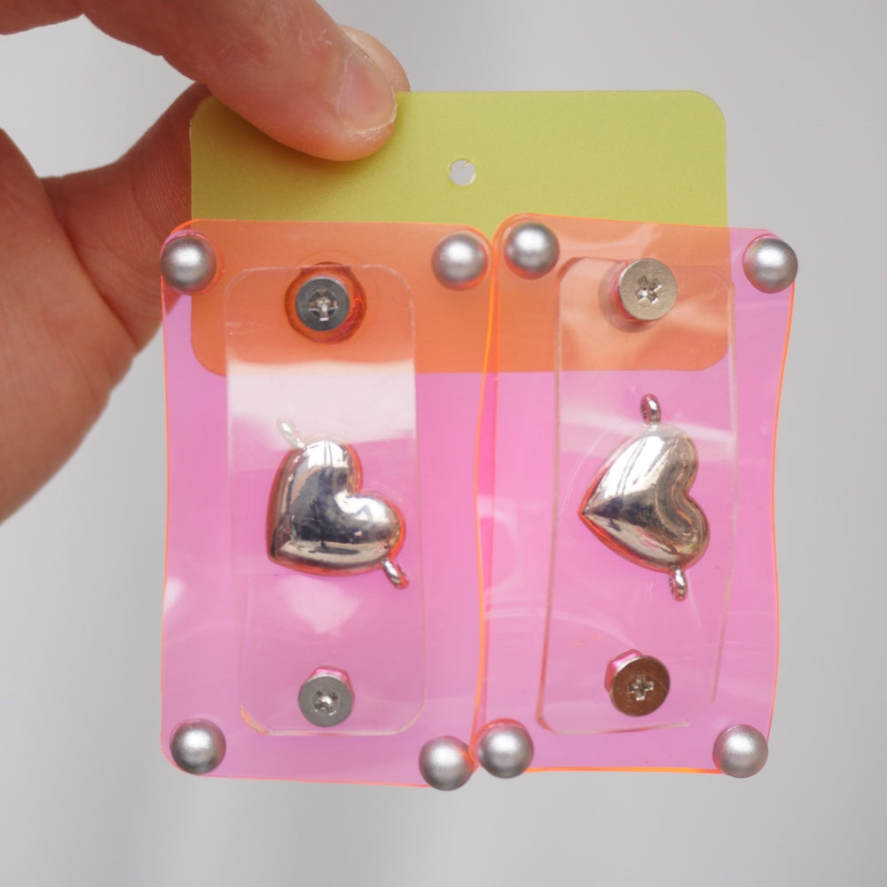 Fluorescent Pink Heart Handmade Statement Earrings – Unique One-of-a-Kind